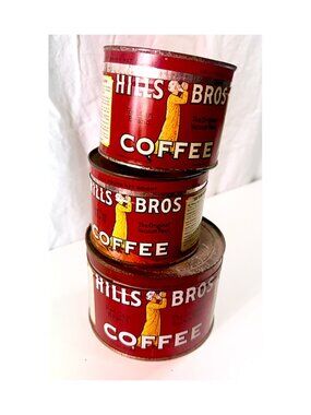 Vintage 1952-1963 Hills Bros Regular Grind Coffee set of 3, one 1lb & two 1/2 lb